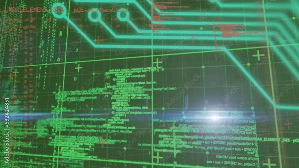 Poster animation of computer circuit board and data processing