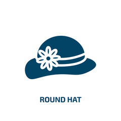 round hat icon from fashion collection. Filled round hat, hat, holiday glyph icons isolated on white background. Black vector round hat sign, symbol for web design and mobile apps