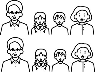 祖父母と孫のイラスト、表情近いの素材セット