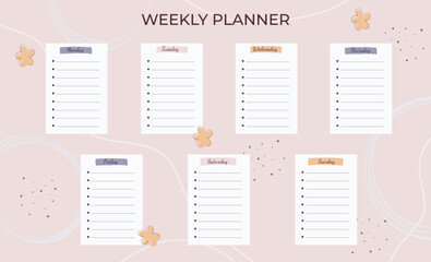 vector template of weekly planner pastel colors 