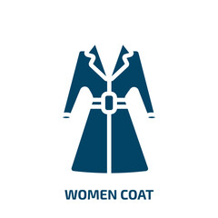 women coat icon from fashion collection. Filled women coat, coat, woman glyph icons isolated on white background. Black vector women coat sign, symbol for web design and mobile apps