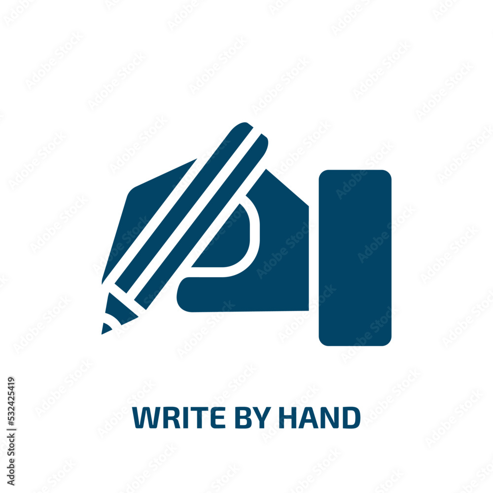 Poster write by hand icon from education collection. filled write by hand, hand, write glyph icons isolated