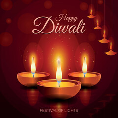 Happy Diwali Diya Vector Festival Banner Decorative Deepavali Background
