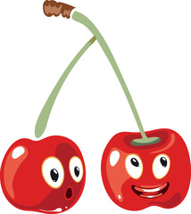 Funny cherry pair characters. Cartoon berry mascot