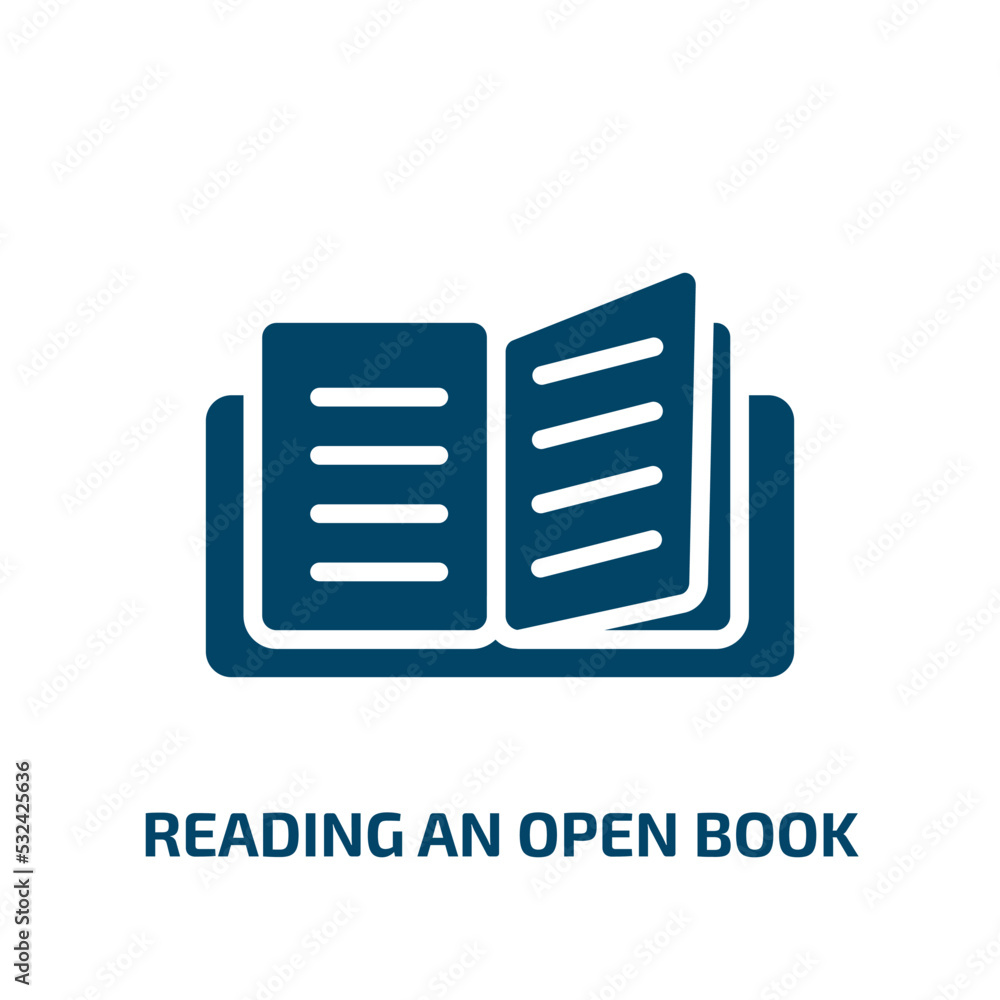 Poster reading an open book icon from education collection. filled reading an open book, study, book glyph 