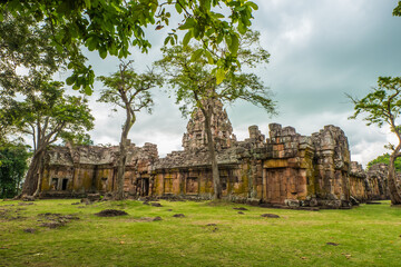 Fototapeta na wymiar Landscape of Phanom Rung Historical Park is a castle built in the ancient Khmer period located in Buriram Province, Thailand.