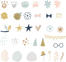 Cute vector elements for a baby holiday, vector illustration for design, print, pattern, isolated on white background