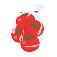野菜イラスト　袋詰めされた、たくさんのトマト