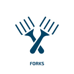 forks icon from drinks collection. Filled forks, restaurant, utensil glyph icons isolated on white background. Black vector forks sign, symbol for web design and mobile apps