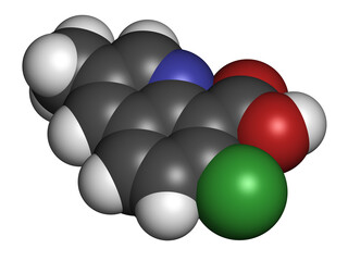 Quinmerac herbicide molecule, 3D rendering.