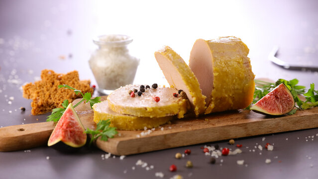 foie gras slices and fresh fig on board