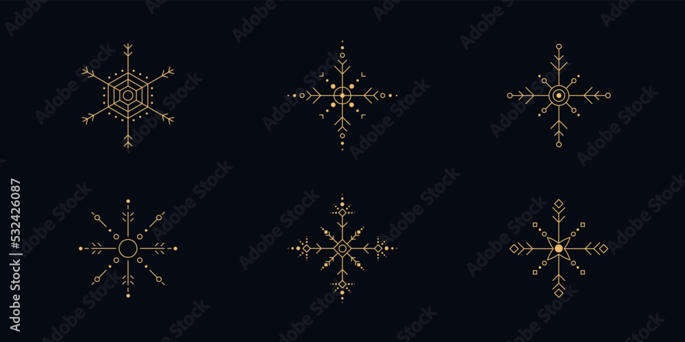 Poster snowflake line art. abstract minimal boho linear symbols. celestial mystic element. vector line art 