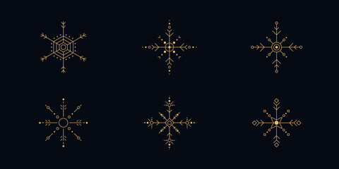 Snowflake line art. Abstract minimal boho linear symbols. Celestial mystic element. Vector line art illustration.