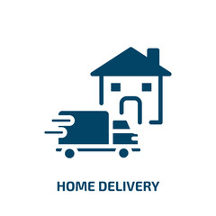 home delivery icon from packing and delivery collection. Filled home delivery, delivery, transport glyph icons isolated on white background. Black vector home delivery sign, symbol for web design and