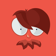 Angry face. Cartoon square sticker with funny expression