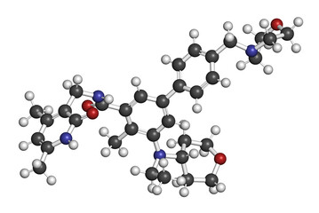 Tazemetostat cancer drug molecule, 3D rendering.