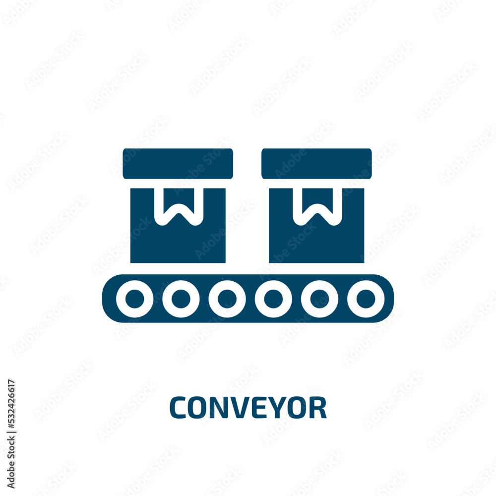 Poster conveyor icon from delivery and logistic collection. filled conveyor, factory, automation glyph icon