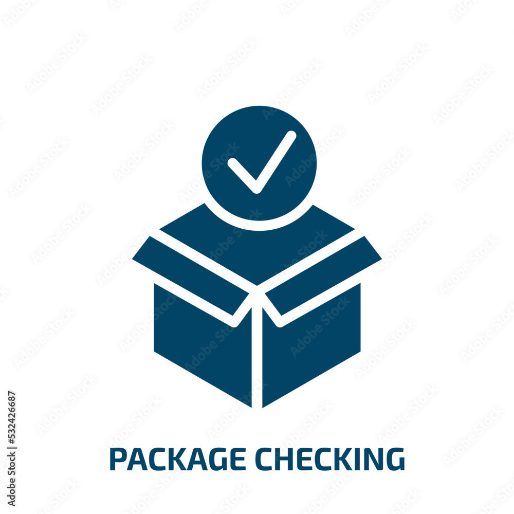 Poster package checking icon from delivery and logistic collection. filled package checking, package, check