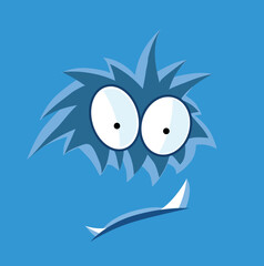Scared monster face. Funny cute blue head