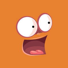 Happy monster face portrait. Funny cartoon expression