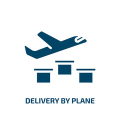 delivery by plane icon from delivery and logistic collection. Filled delivery by plane, delivery, business glyph icons isolated on white background. Black vector delivery by plane sign, symbol for web