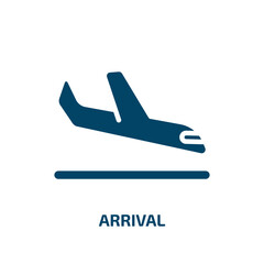 arrival icon from delivery and logistic collection. Filled arrival, business, tag glyph icons isolated on white background. Black vector arrival sign, symbol for web design and mobile apps