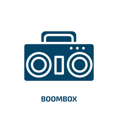boombox icon from electronic devices collection. Filled boombox, music, sound glyph icons isolated on white background. Black vector boombox sign, symbol for web design and mobile apps