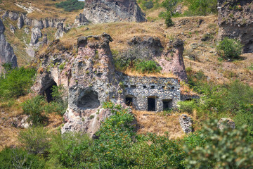 Ruins of old Khndzoresk mountain village in Armenia