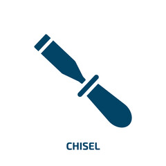 chisel icon from construction collection. Filled chisel, axe, wood glyph icons isolated on white background. Black vector chisel sign, symbol for web design and mobile apps