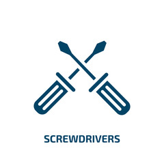 screwdrivers icon from construction collection. Filled screwdrivers, work, screwdriver glyph icons isolated on white background. Black vector screwdrivers sign, symbol for web design and mobile apps