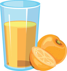 Fresh orange juice glass with cutted fruit cartoon icon