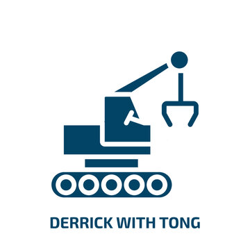 derrick with tong icon from construction collection. Filled derrick with tong, big, tong glyph icons isolated on white background. Black vector derrick with tong sign, symbol for web design and mobile