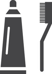 Toothbrush and toothpaste black icon. Dental care symbol