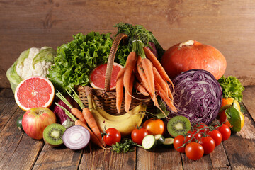assorted of fresh vegetables ( lettuce, carrot, cabbage, tomato and pumpkin)