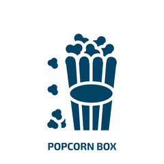 popcorn box icon from cinema collection. Filled popcorn box, popcorn, snack glyph icons isolated on white background. Black vector popcorn box sign, symbol for web design and mobile apps