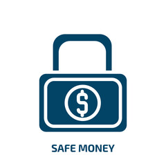 safe money icon from business collection. Filled safe money, business, money glyph icons isolated on white background. Black vector safe money sign, symbol for web design and mobile apps