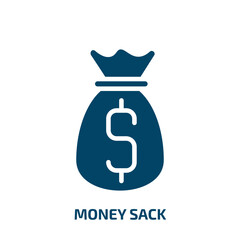 money sack icon from business collection. Filled money sack, sack, cash glyph icons isolated on white background. Black vector money sack sign, symbol for web design and mobile apps