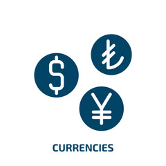 currencies icon from business collection. Filled currencies, bank, currency glyph icons isolated on white background. Black vector currencies sign, symbol for web design and mobile apps