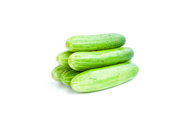 Fresh green cucumbers isolated on white background, Organic vegetables, Herbal plant, Food ingredient