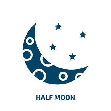 half moon icon from astronomy collection. Filled half moon, moon, nature glyph icons isolated on white background. Black vector half moon sign, symbol for web design and mobile apps
