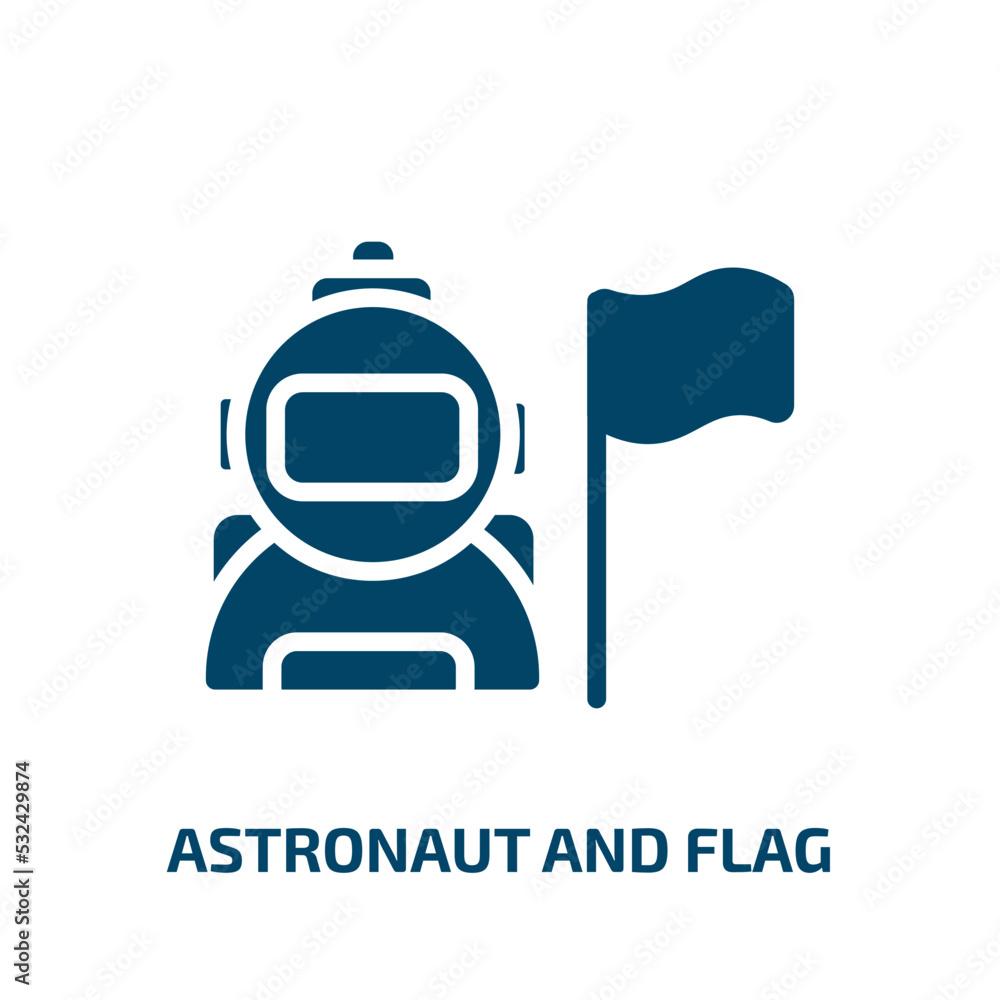 Poster astronaut and flag icon from astronomy collection. filled astronaut and flag, space, astronaut glyph