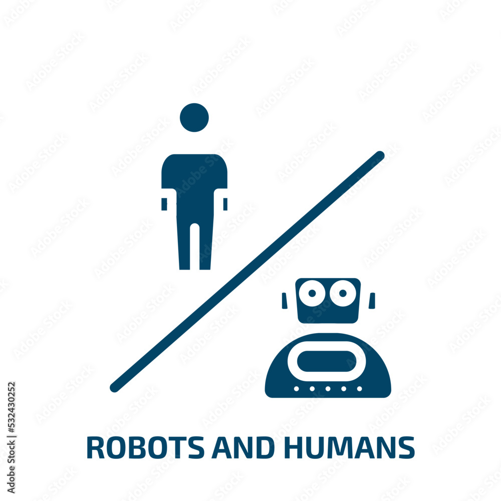 Poster robots and humans icon from artificial intellegence and future technology collection. filled robots 