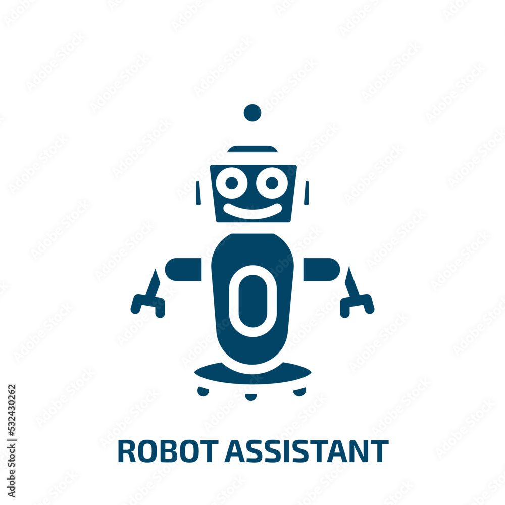 Poster robot assistant icon from artificial intellegence and future technology collection. filled robot ass