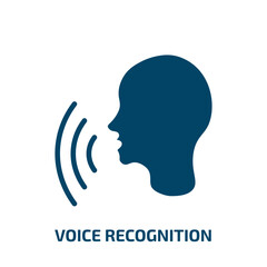 voice recognition icon from artificial intellegence and future technology collection. Filled voice recognition, voice, technology glyph icons isolated on white background. Black vector voice