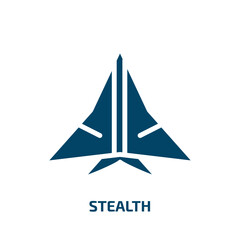 stealth icon from army and war collection. Filled stealth, army, style glyph icons isolated on white background. Black vector stealth sign, symbol for web design and mobile apps