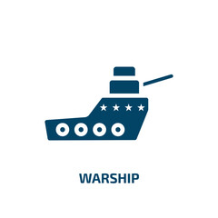 warship icon from army and war collection. Filled warship, boat, ship glyph icons isolated on white background. Black vector warship sign, symbol for web design and mobile apps