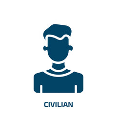 civilian icon from army and war collection. Filled civilian, people, evacuation glyph icons isolated on white background. Black vector civilian sign, symbol for web design and mobile apps