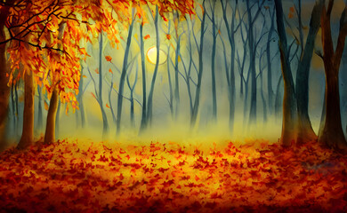 Autumnal drawings in the forest