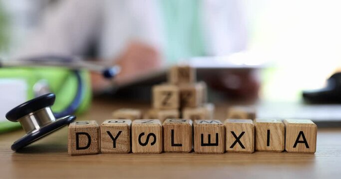 Dyslexia word and doctor medical office. closeup
