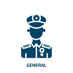 general icon from army and war collection. Filled general, care, man glyph icons isolated on white background. Black vector general sign, symbol for web design and mobile apps